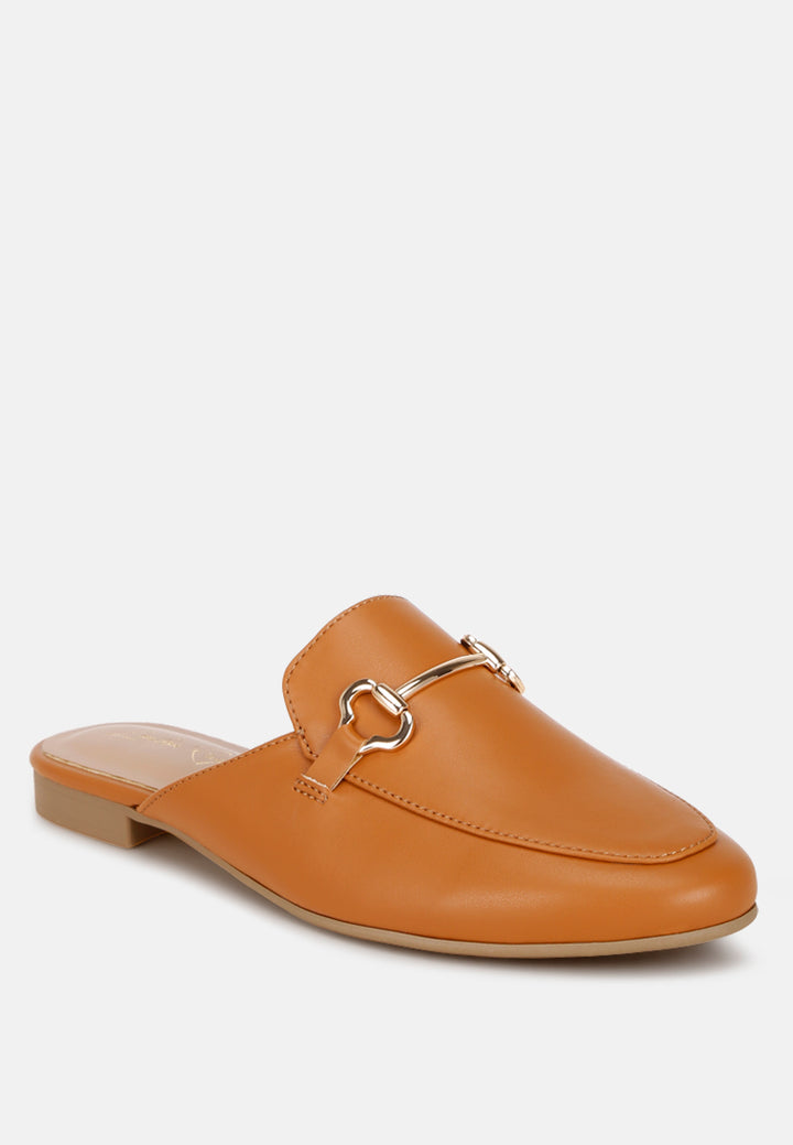 horsebit accent flat mules#color_tan-smooth