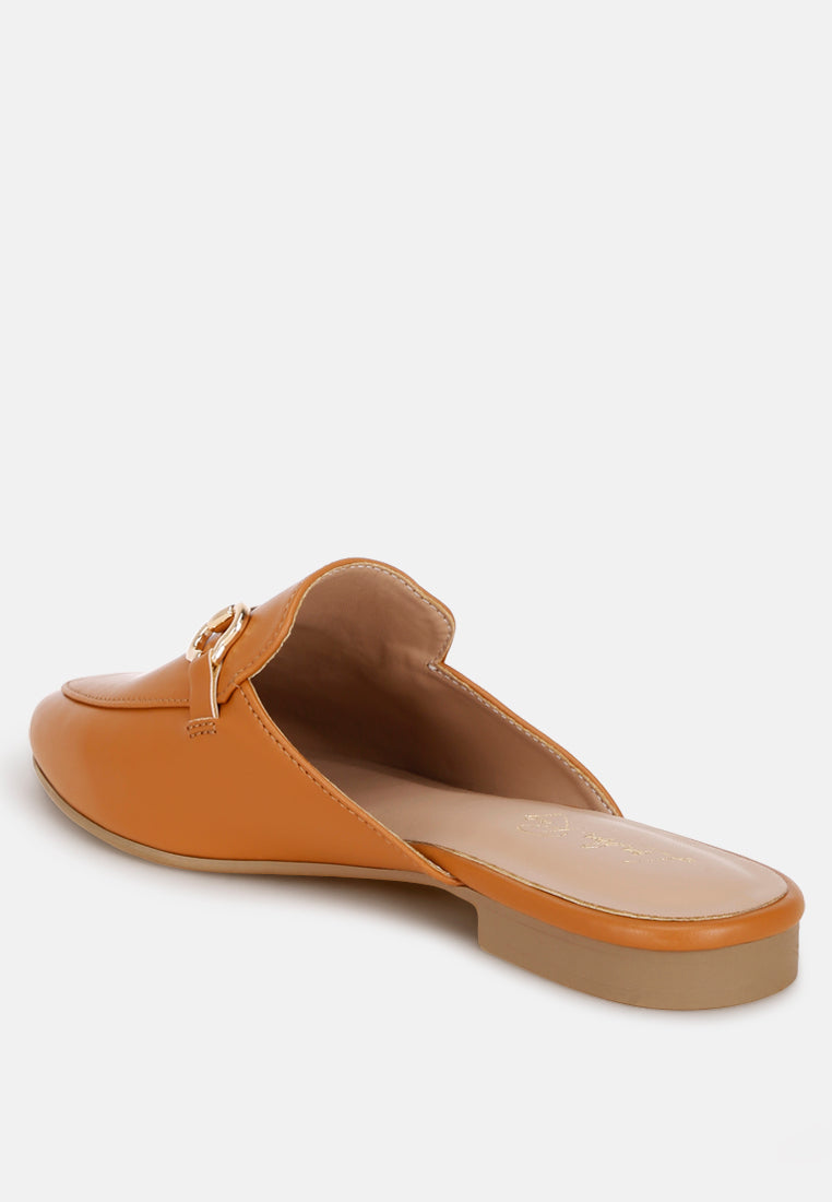 horsebit accent flat mules#color_tan-smooth