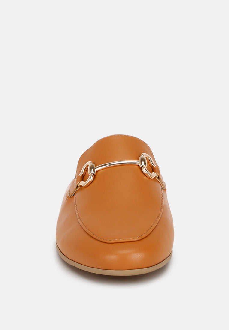 horsebit accent flat mules#color_tan-smooth