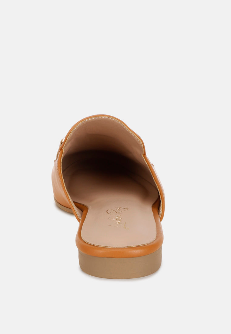 horsebit accent flat mules#color_tan-smooth