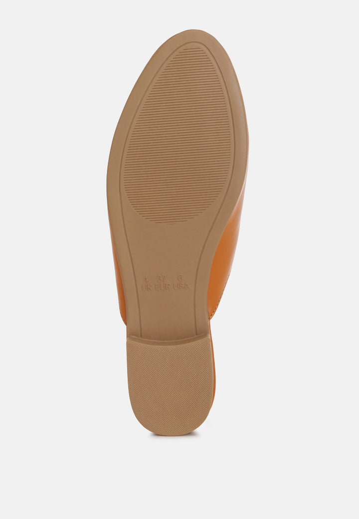 horsebit accent flat mules#color_tan-smooth