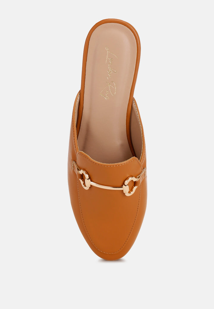 horsebit accent flat mules#color_tan-smooth