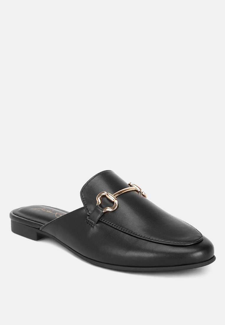 horsebit accent flat mules#color_black-smooth