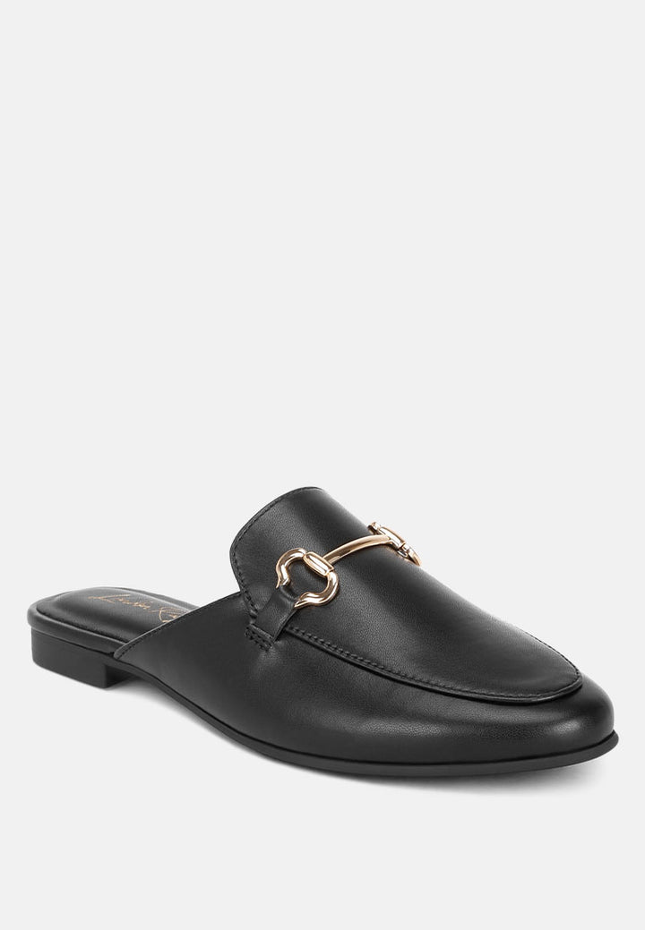 horsebit accent flat mules#color_black-smooth