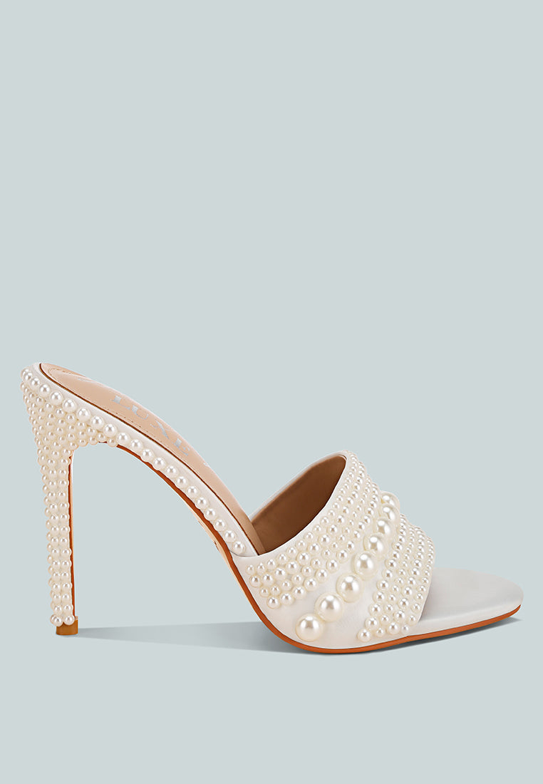 Celestina Pearls Embellished Slip On Sandals#color_white