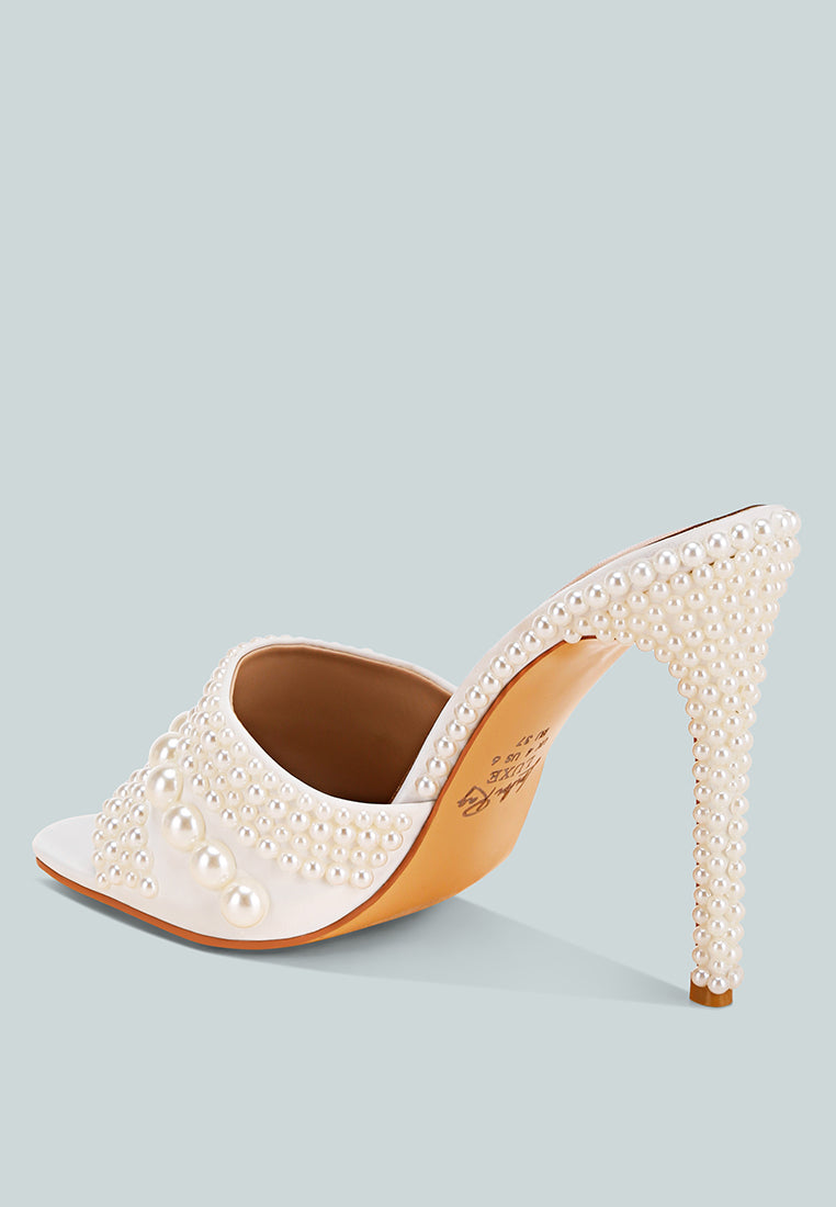 Celestina Pearls Embellished Slip On Sandals#color_white