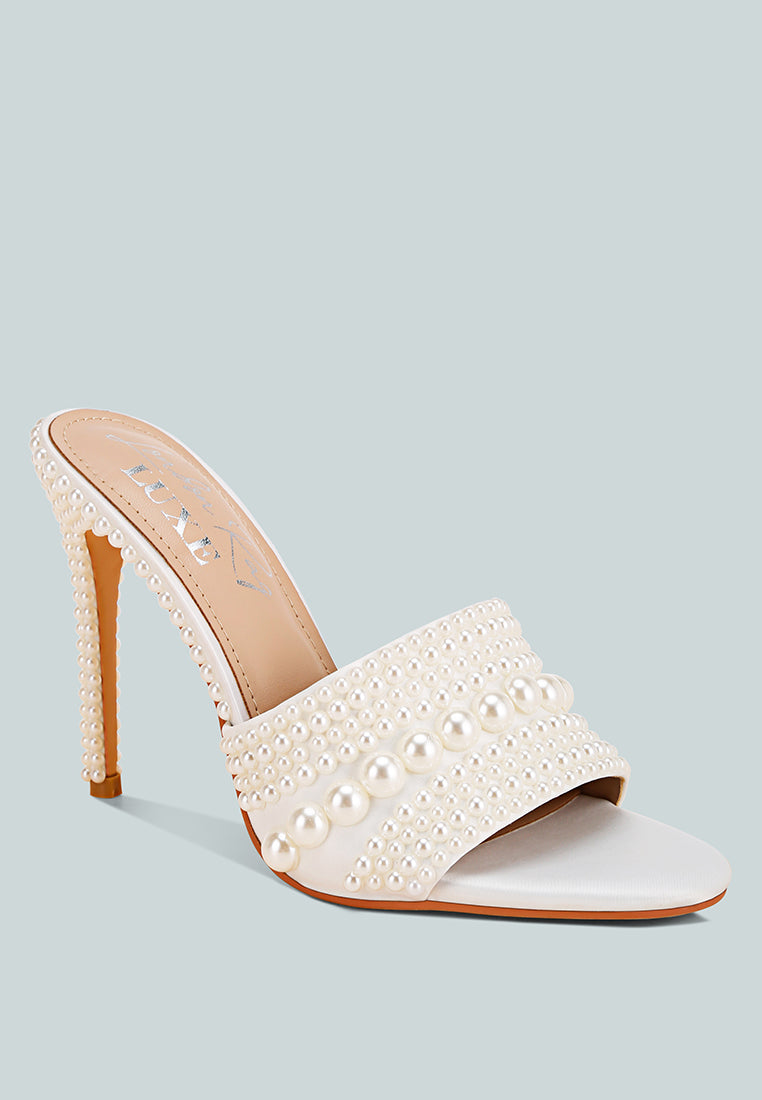 Celestina Pearls Embellished Slip On Sandals#color_white