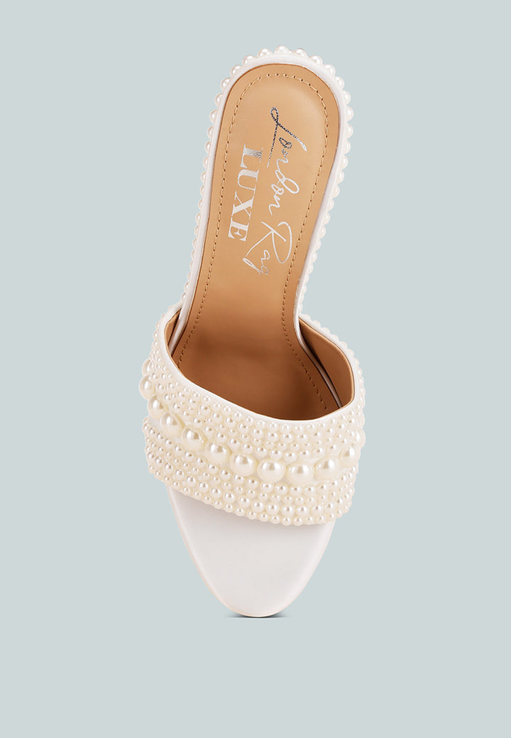 Celestina Pearls Embellished Slip On Sandals#color_white