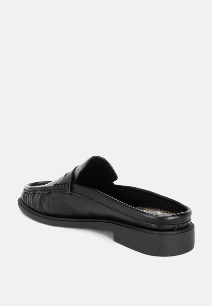 stretch fit pleated flat mules#color_black-smooth