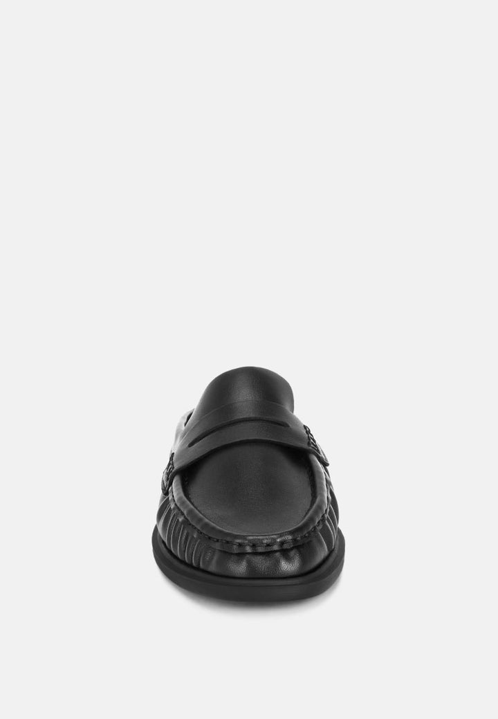 stretch fit pleated flat mules#color_black-smooth