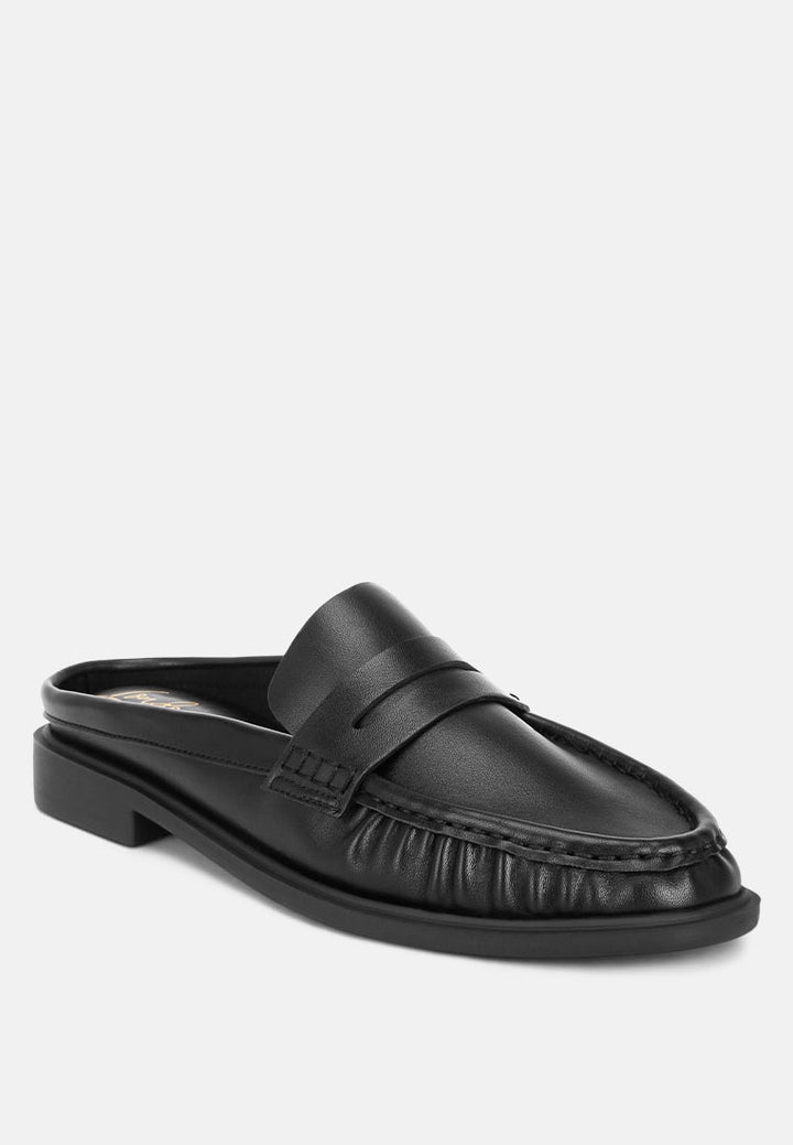 stretch fit pleated flat mules#color_black-smooth