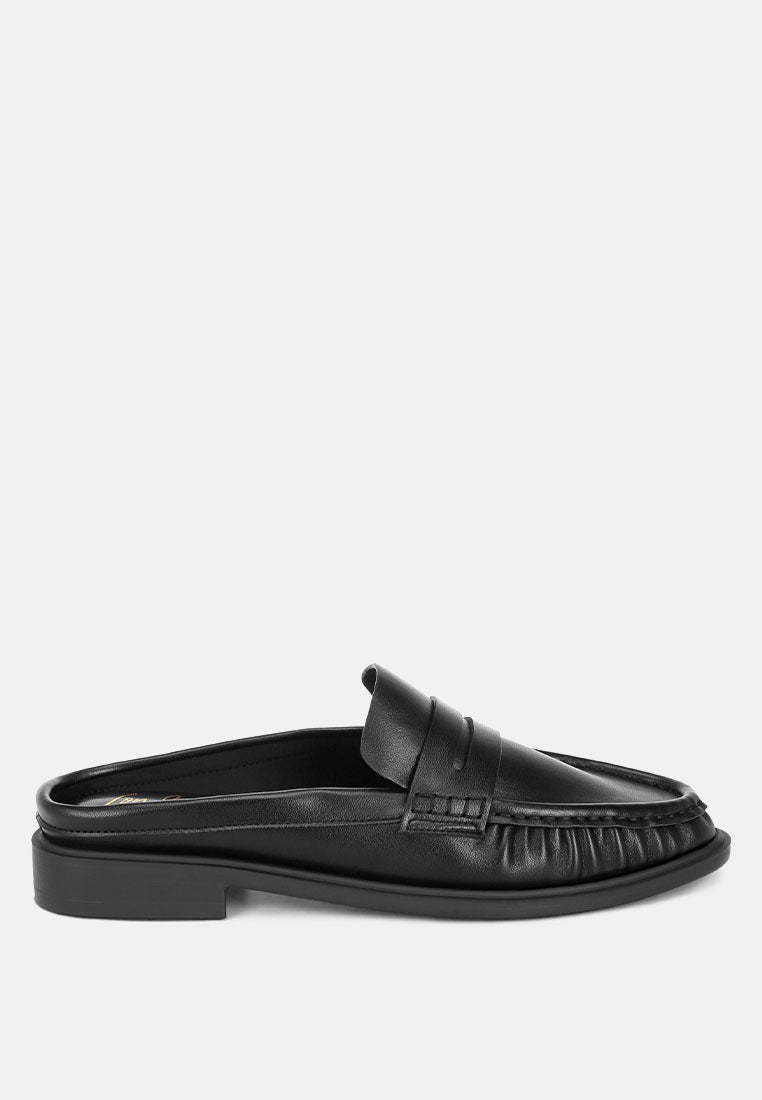 stretch fit pleated flat mules#color_black-smooth