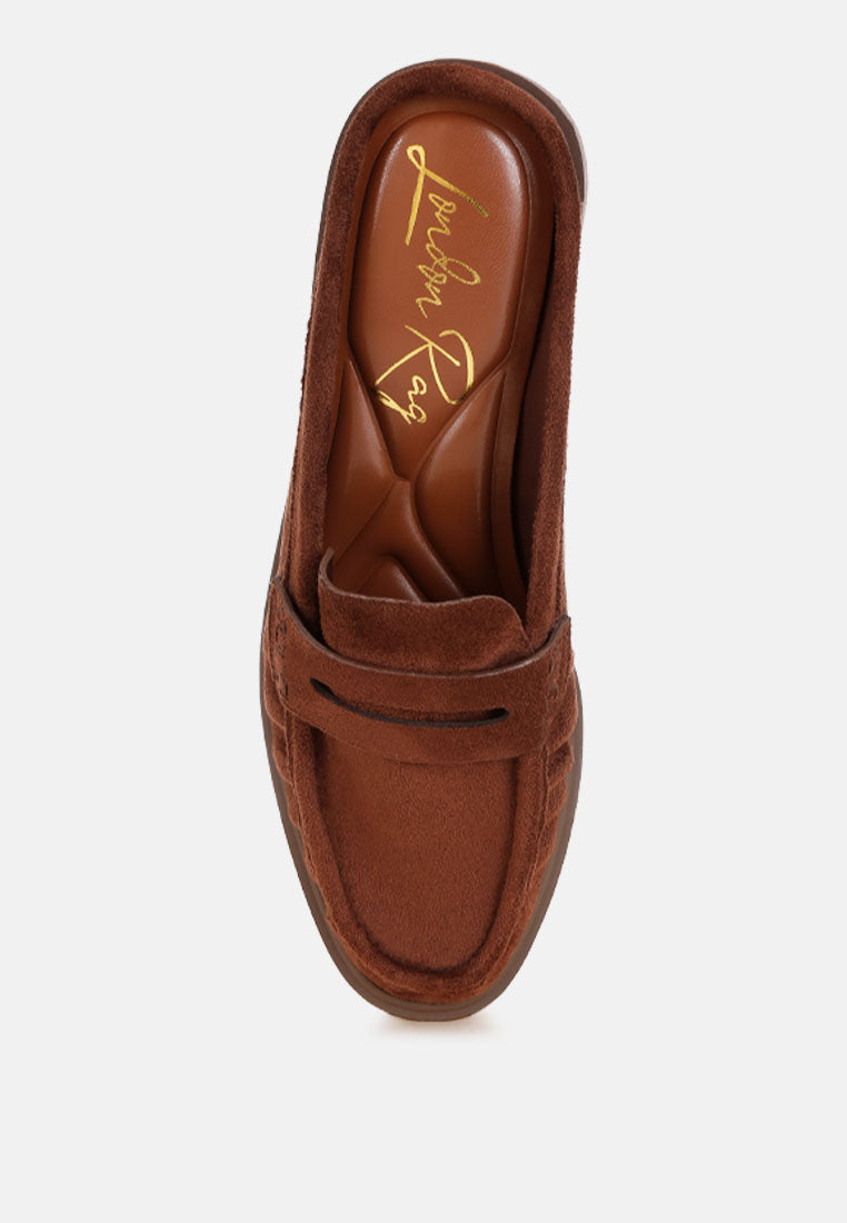 stretch fit pleated flat mules#color#brown-suede