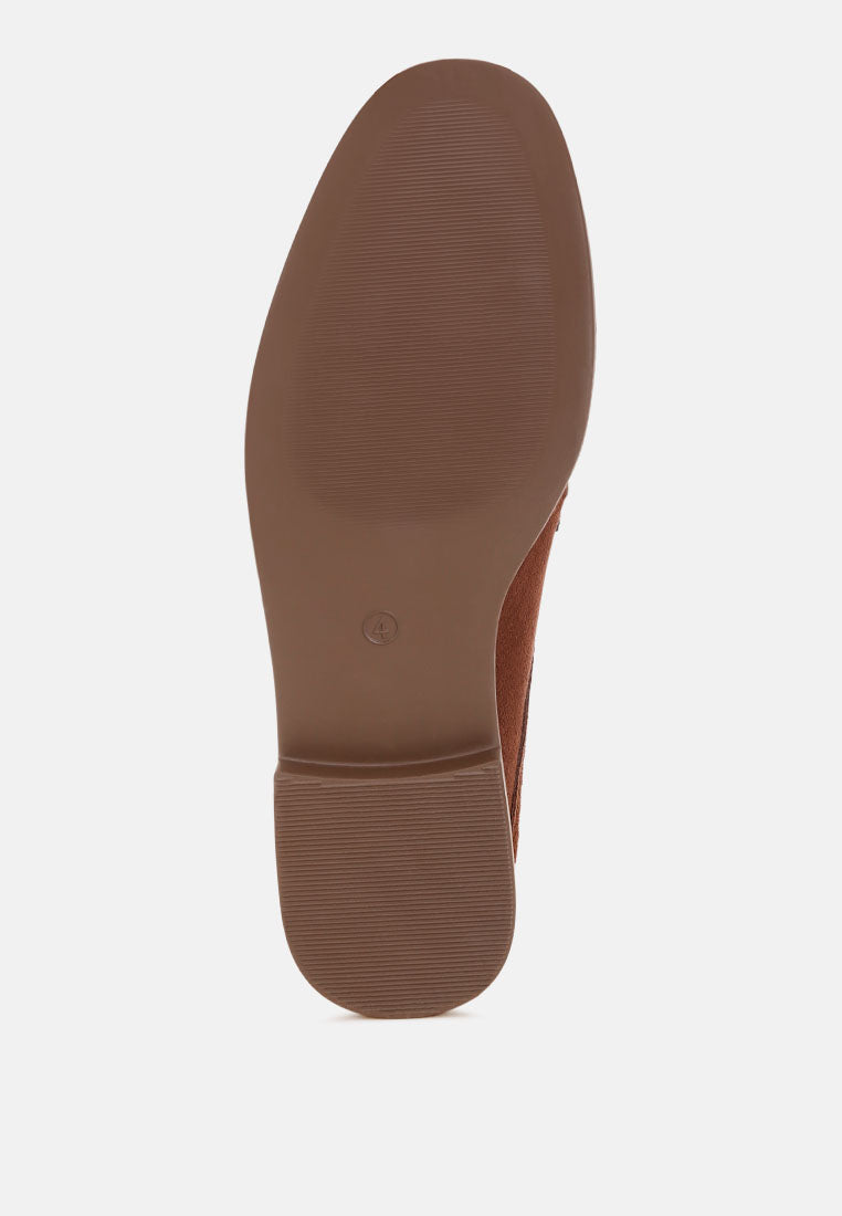 stretch fit pleated flat mules#color#brown-suede