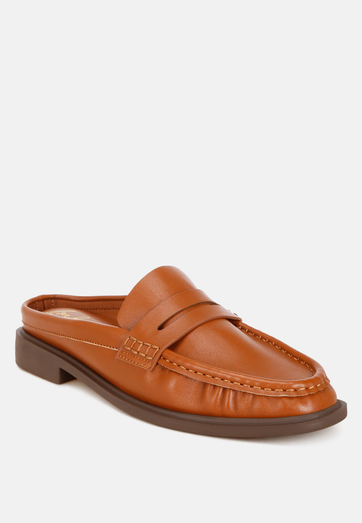 stretch fit pleated flat mules#color_tan-smooth