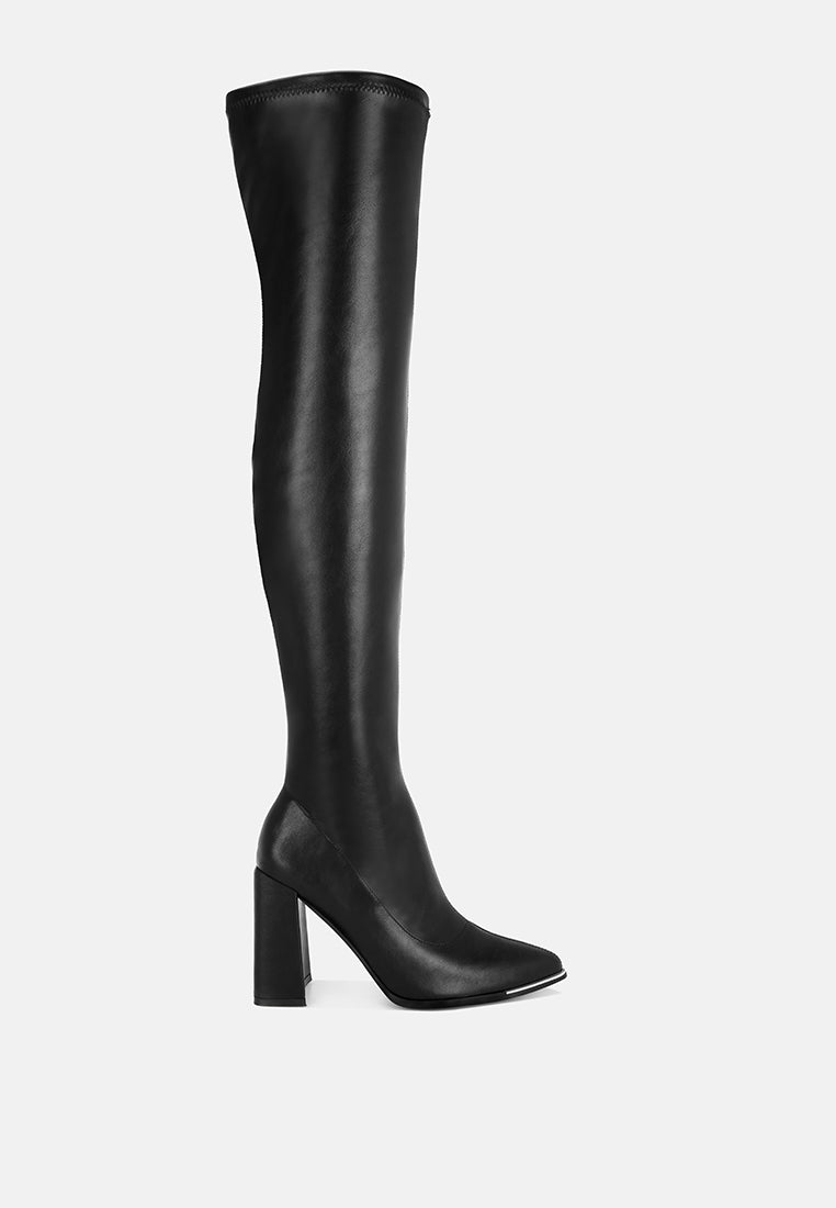 veronica block heel long boots#color_black-smooth