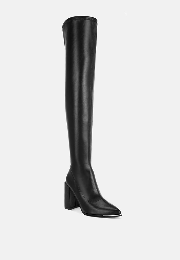 veronica block heel long boots#color_black-smooth