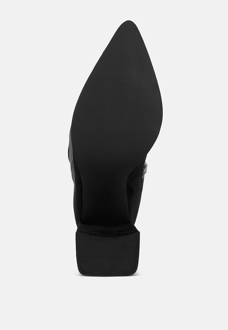 veronica stretchable block heel long boots#color_black-suede