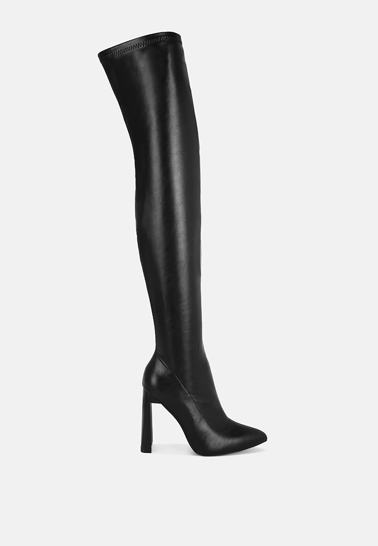 pointed toe long boots#color_black-smooth