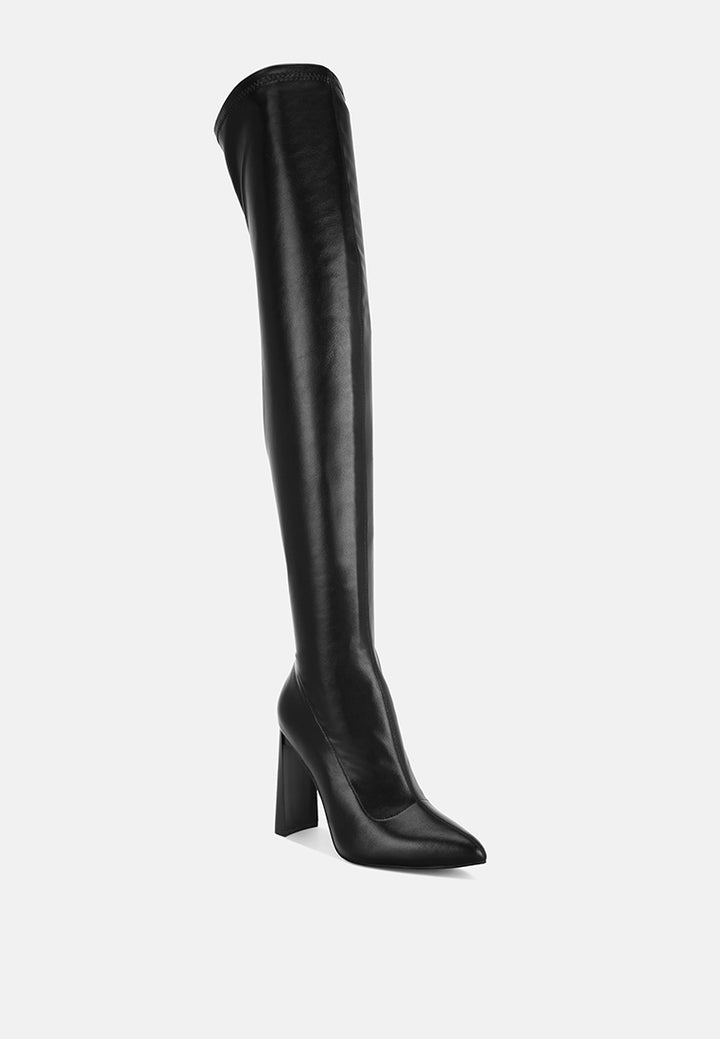 pointed toe long boots#color_black-smooth