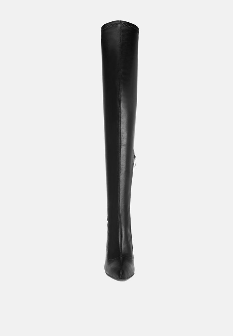 pointed toe long boots#color_black-smooth