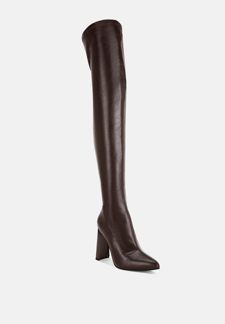 pointed toe long boots#color_brown-smooth