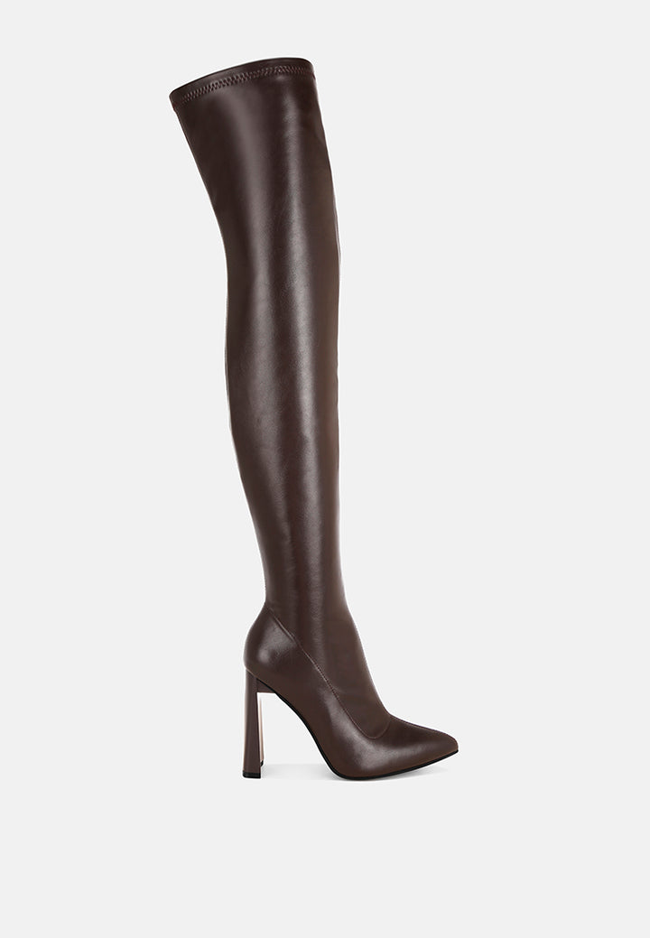 pointed toe long boots#color_brown-smooth