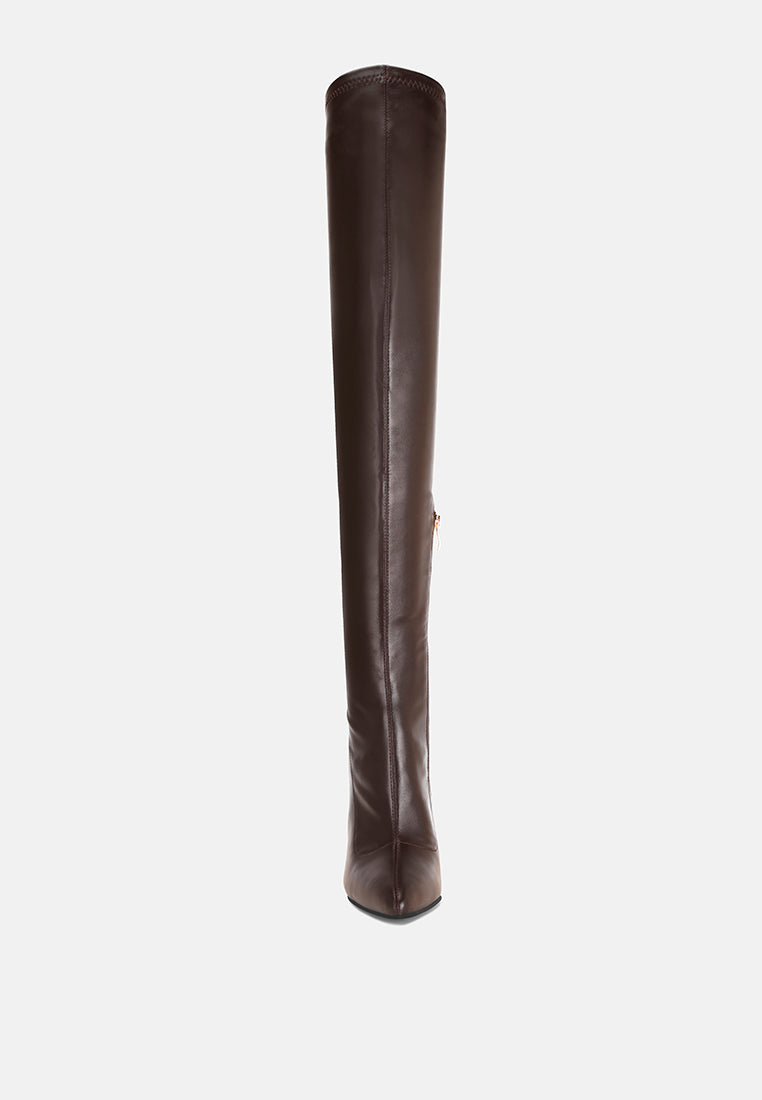 pointed toe long boots#color_brown-smooth