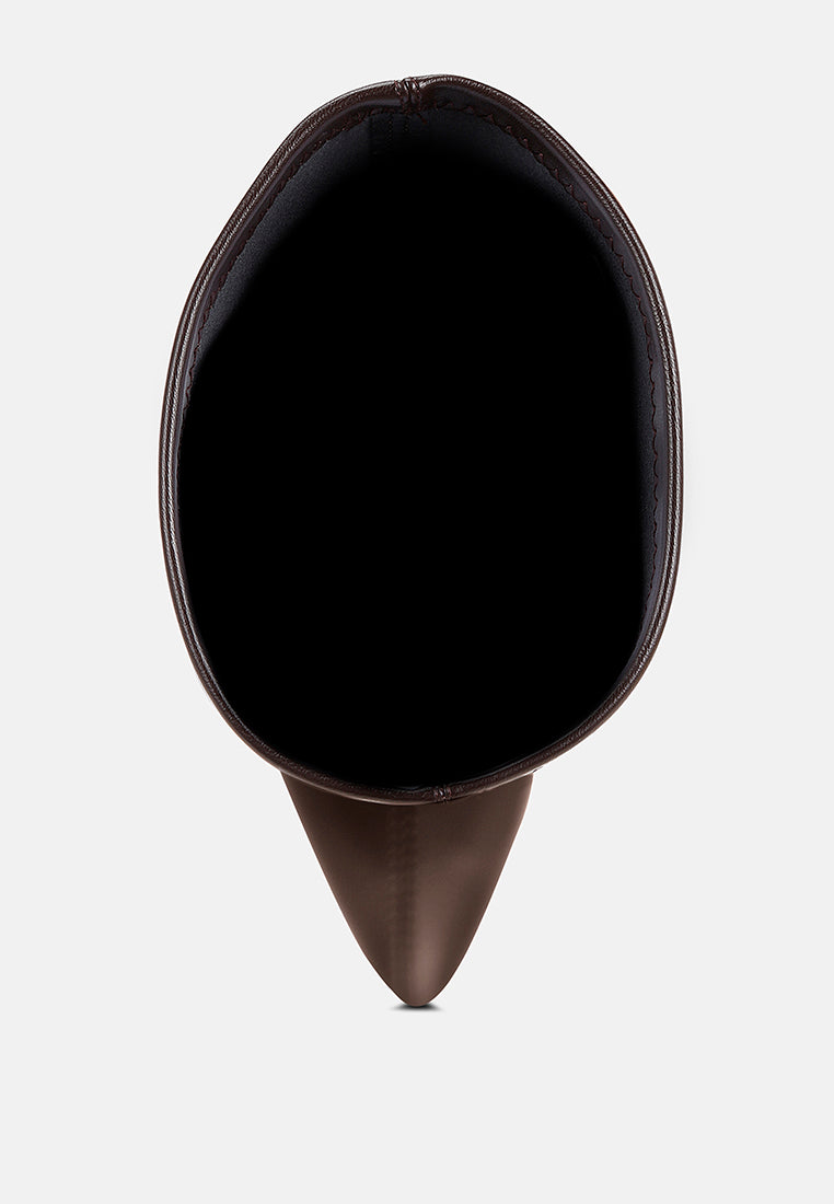 pointed toe long boots#color_brown-smooth