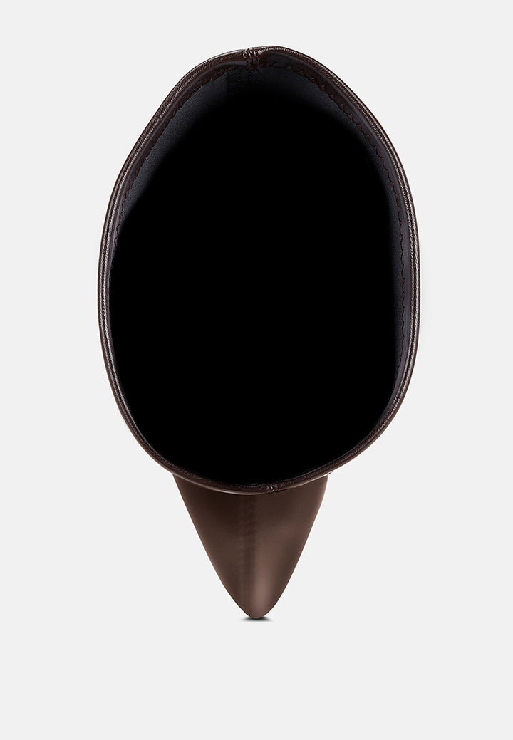 pointed toe long boots#color_brown-smooth