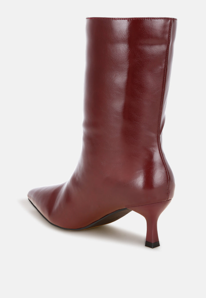 Bumbles Kitten Heel Pointed Toe Boots#color_burguday-smooth