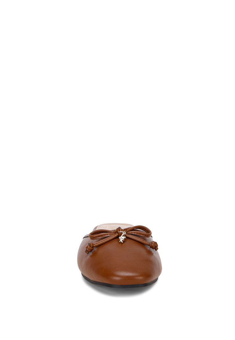 bow slip-on flat mules#color_brown