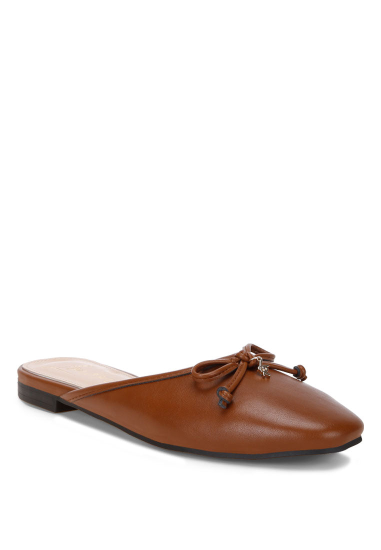 bow slip-on flat mules#color_brown