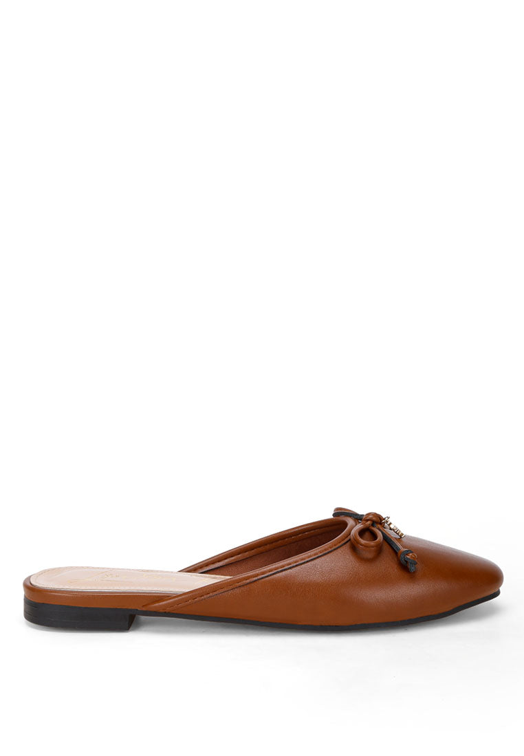 bow slip-on flat mules#color_brown