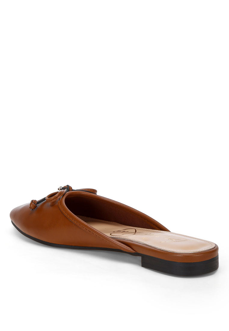 bow slip-on flat mules#color_brown