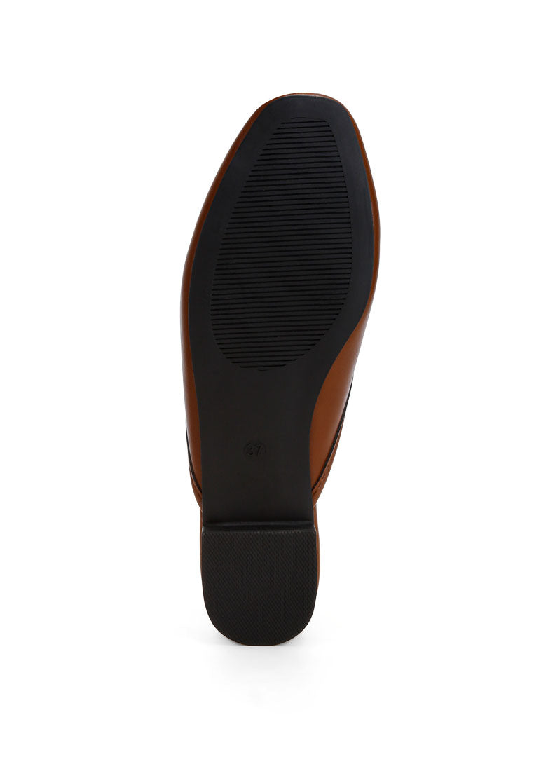 bow slip-on flat mules#color_brown