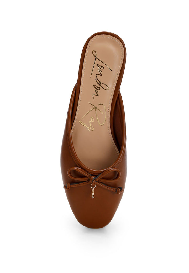 bow slip-on flat mules#color_brown