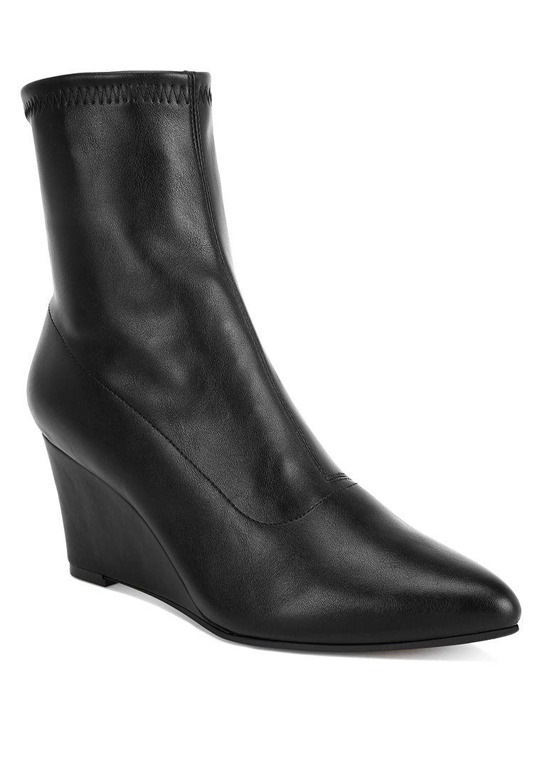 stretchable wedge boots#color_black-smooth