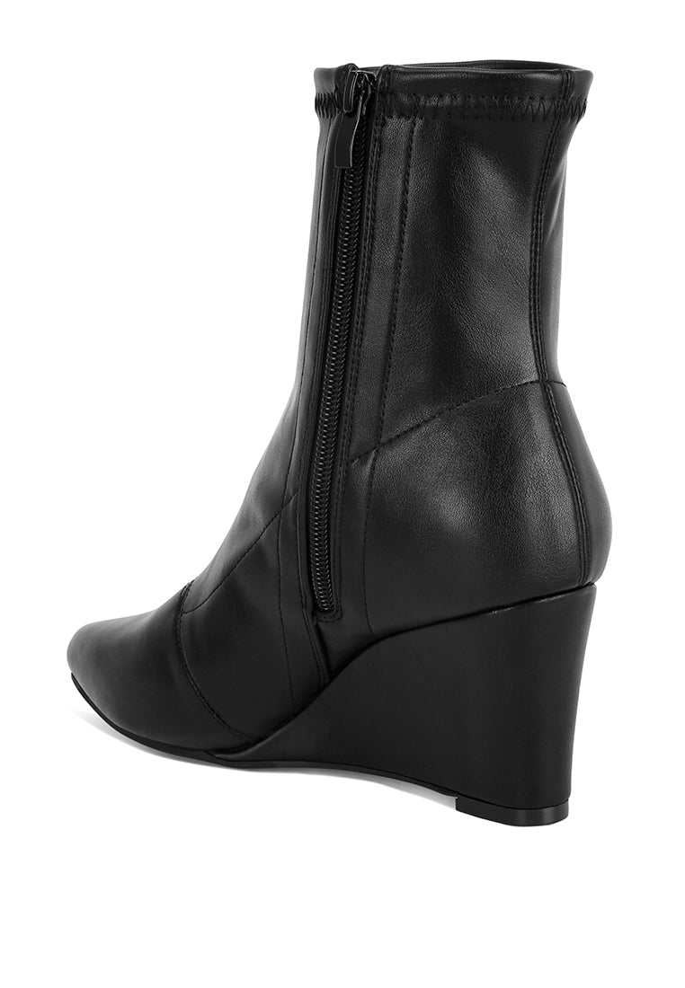 stretchable wedge boots#color_black-smooth