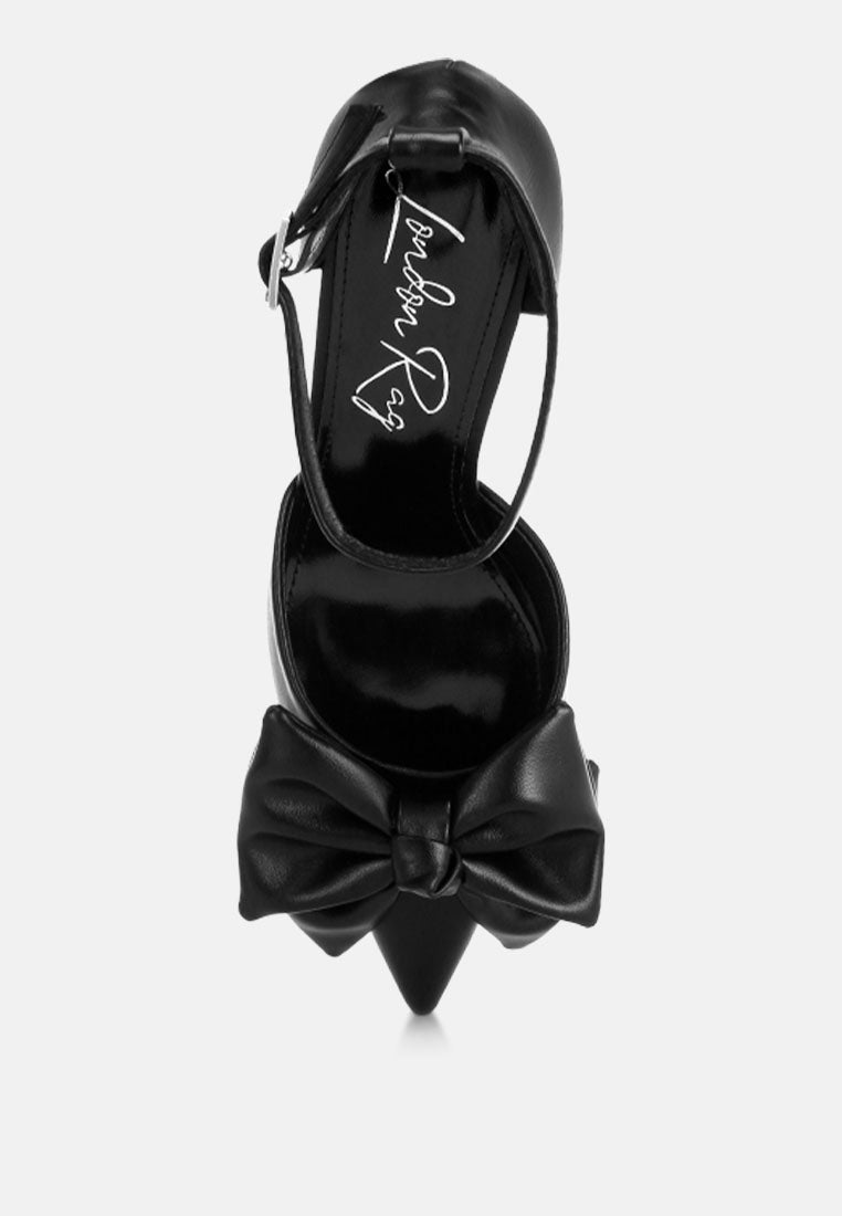 Papave Bow Detail Stiletto Heels#color_black-smooth