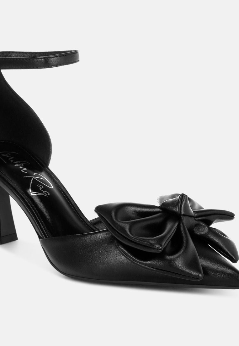 Papave Bow Detail Stiletto Heels#color_black-smooth
