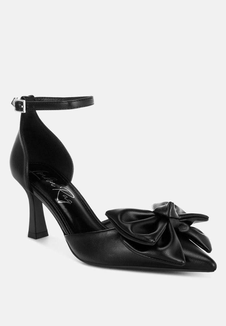 Papave Bow Detail Stiletto Heels#color_black-smooth