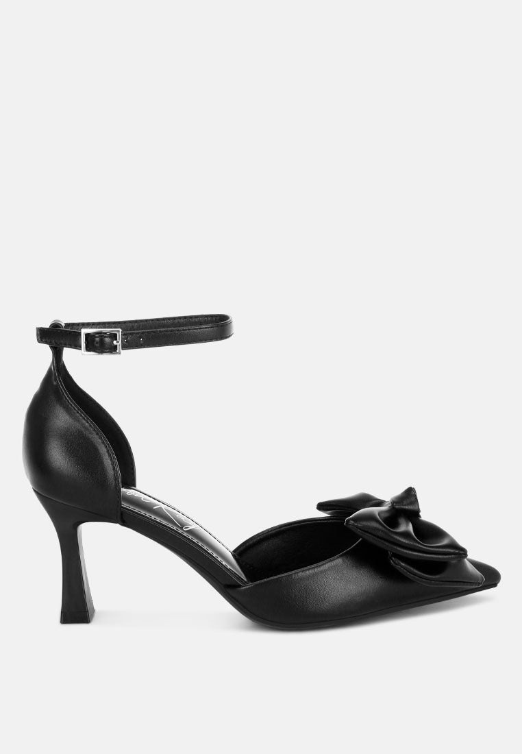 Papave Bow Detail Stiletto Heels#color_black-smooth