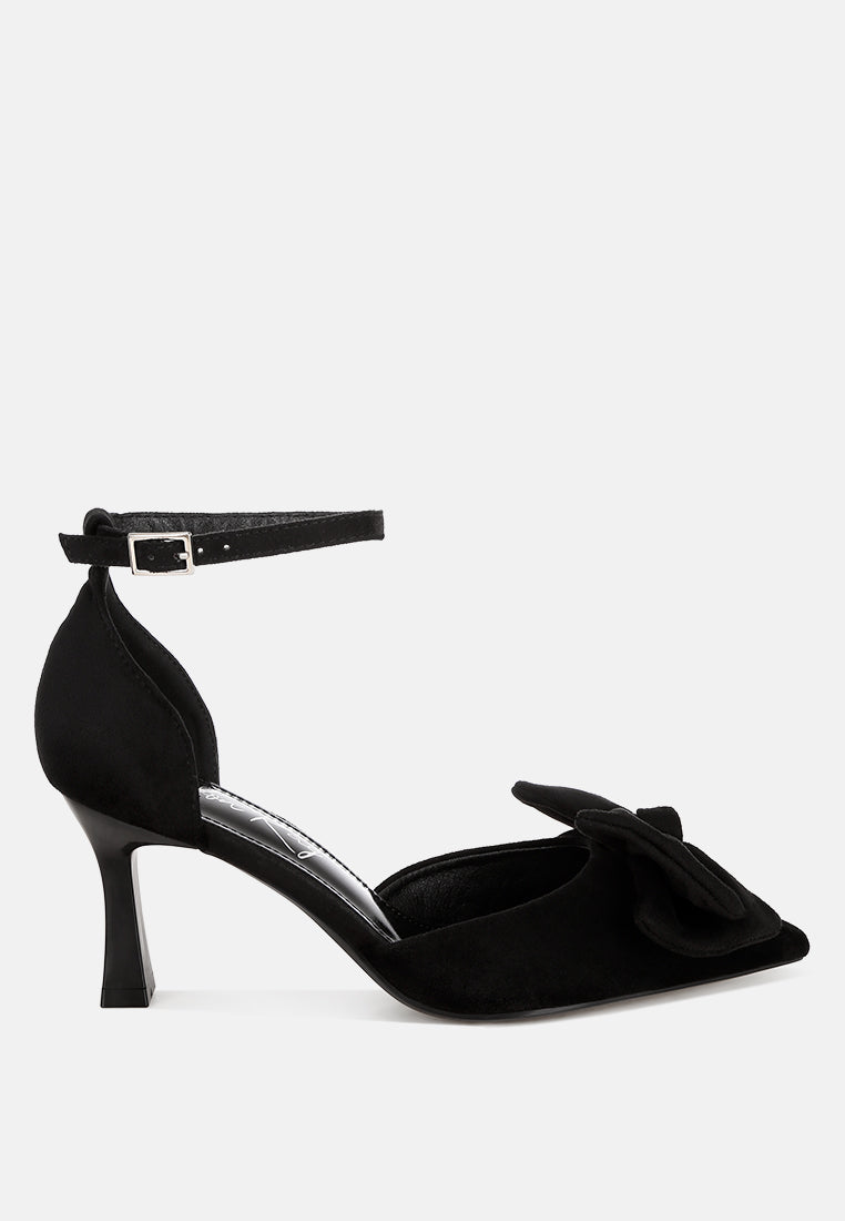 Papave Bow Detail Stiletto Heels#color_black-suede