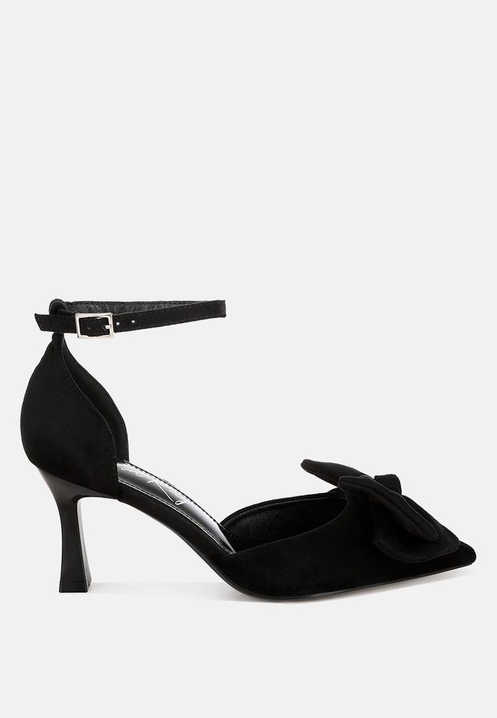 Papave Bow Detail Stiletto Heels#color_black-suede