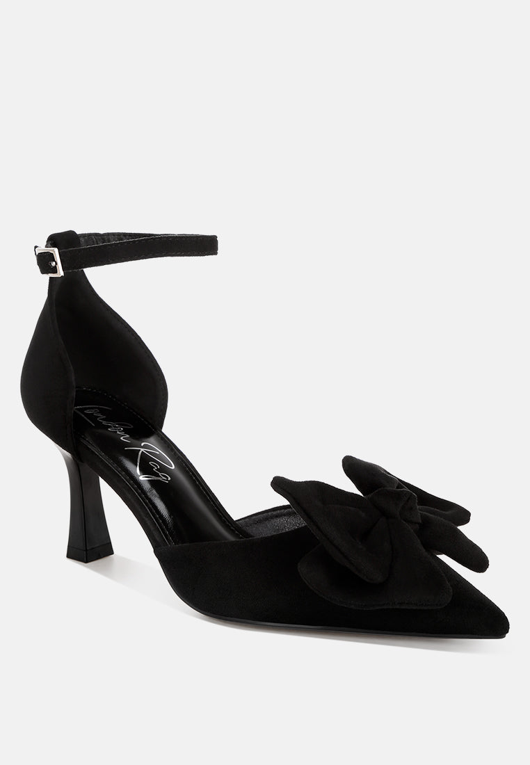 Papave Bow Detail Stiletto Heels#color_black-suede