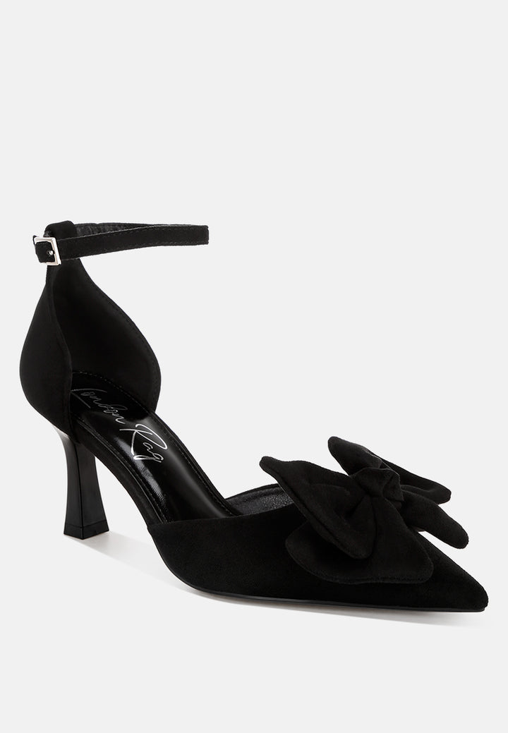 Papave Bow Detail Stiletto Heels#color_black-suede