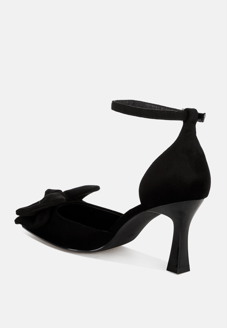 Papave Bow Detail Stiletto Heels#color_black-suede