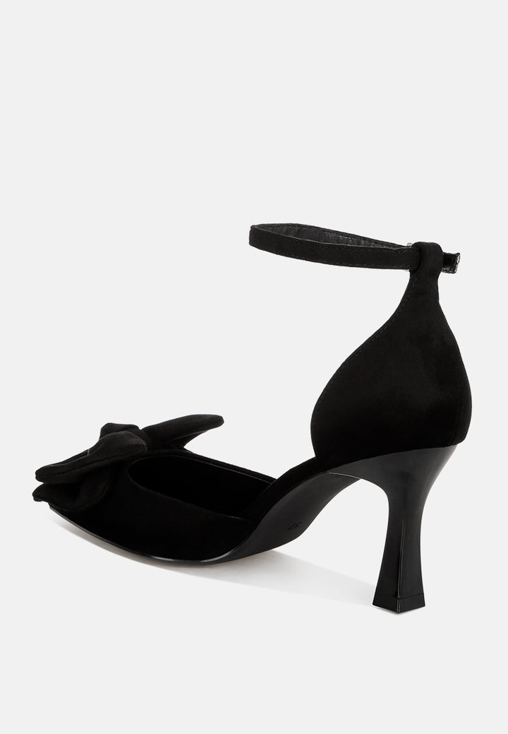 Papave Bow Detail Stiletto Heels#color_black-suede