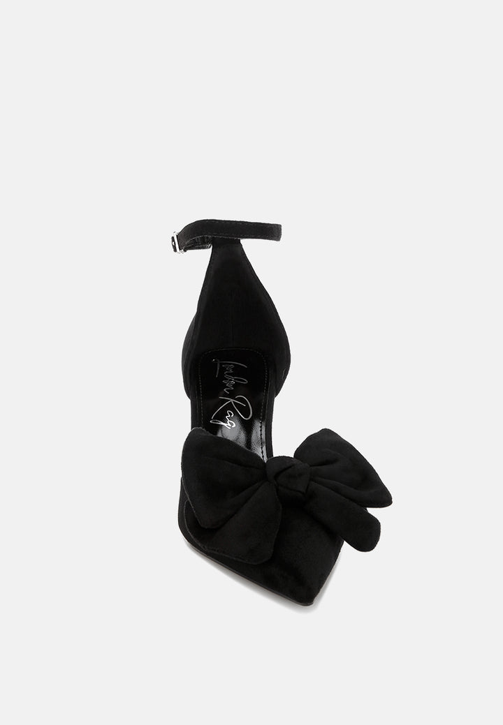 Papave Bow Detail Stiletto Heels#color_black-suede